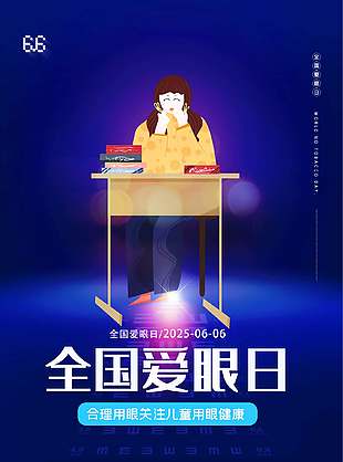 關(guān)注眼健康卡通全國愛眼日海報