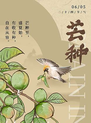 乙酉甲申雷雨驚乘除卻賀芒種晴古風插畫海報