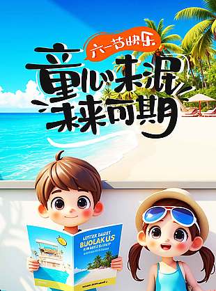 童心未泯未來可期3D人物兒童節宣傳海報