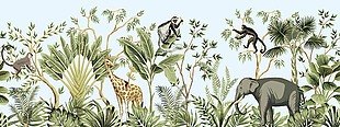 野生動物世界熱帶風景插畫