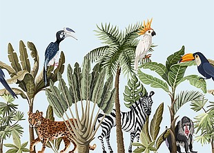 熱帶雨林動物世界風景插畫