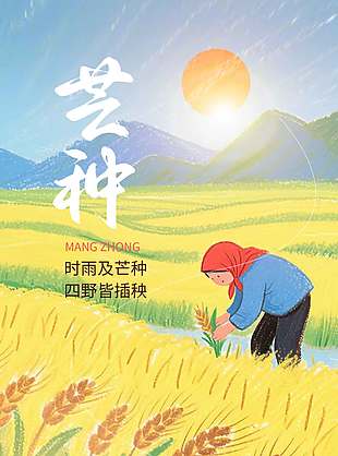 時雨及芒種四野皆插秧涂鴉風海報
