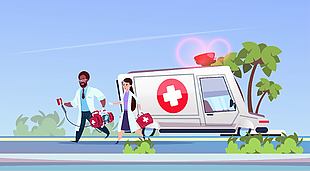 救護車醫護人員急救場景插畫