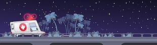 夜晚救護車急救場景插畫
