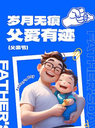歲月無痕父愛有跡3D人物插畫父親節海報