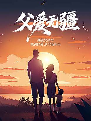 爸爸的愛(ài)深沉而偉大黃昏剪影海報(bào)