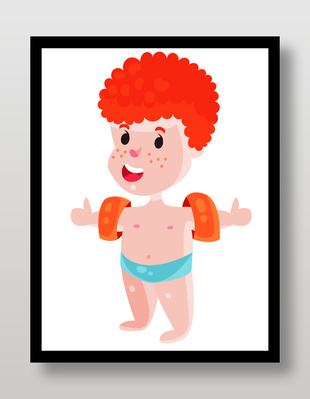 红发男孩夏日游泳形象插画
