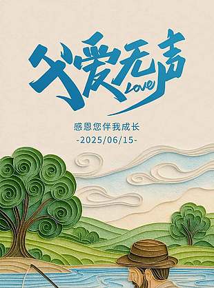 父愛無聲創意肌理感繪畫海報