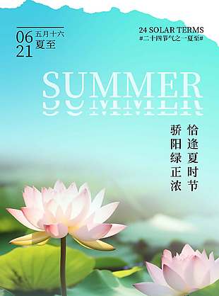 恰逢夏时节骄阳绿正浓实景荷花夏至海报