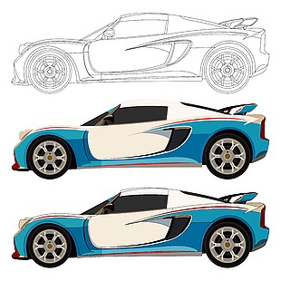 藍白時尚跑車立面插圖
