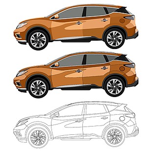 橙黃色SUV汽車立面插畫