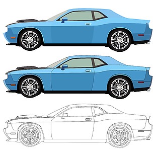 藍色時尚轎車立面插圖