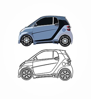 藍色迷你兩廂小汽車插畫