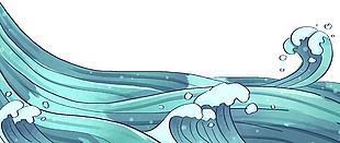 綠色唯美國潮風海浪插畫