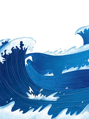 藍色壯闊手繪海浪插畫