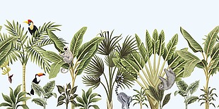野生動物世界熱帶風景插畫