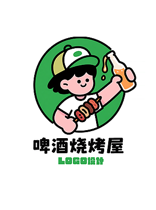 啤酒烧烤屋手绘卡通logo设计