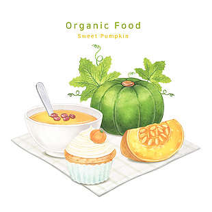 清新手繪韓式美食南瓜羹水彩插畫