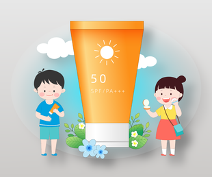 高溫天氣涂膜防曬場景插畫
