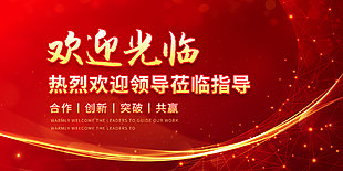 紅色喜慶歡迎領導指導展架
