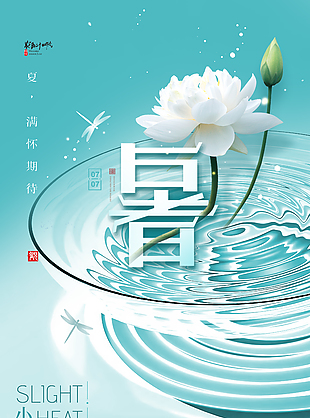簡約水韻二十四節氣小暑宣傳海報