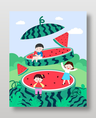 夏季水果美味西瓜趣味插畫