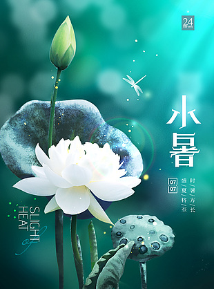 淡雅清新绿色二十四节气小暑海报