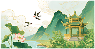 荷花涼亭中國風(fēng)山水畫背景