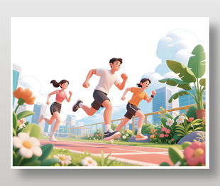 3d立体运动跑步卡通人物插画