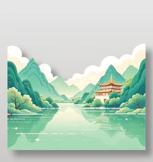 綠色國風山水畫自然景觀