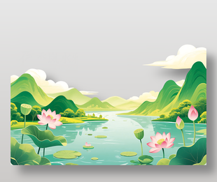 國風山水畫湖泊自然景觀