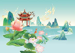 中國風唯美山水風景畫