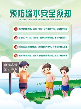 绿色清新预防溺水安全须知宣传海报