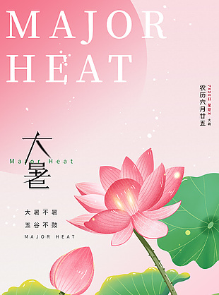 粉色清新中国传统大暑节气宣传海报