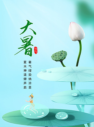 卡通簡約二十四節氣大暑海報