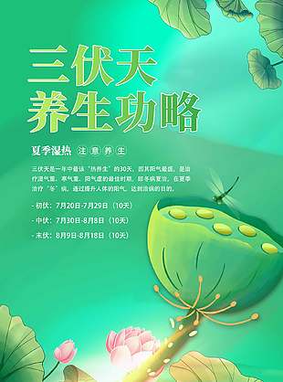 绿色清新三伏天养生宣传海报