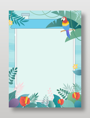 植物花卉装饰鹦鹉插画创意边框背景