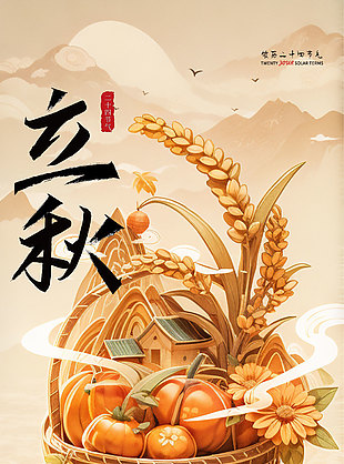 丰收景象立秋节气海报