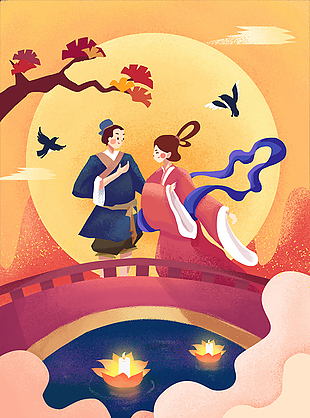 古风浪漫爱情牛郎织女七夕节日海报