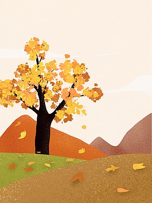 浪漫唯美山间秋景插画