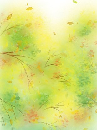 绿色晕染小清新草地落叶风景插画