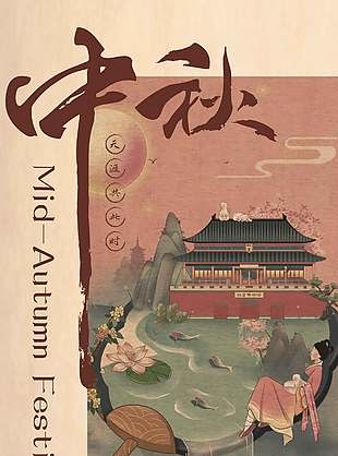 国风唯美毛笔书法字中秋节海报