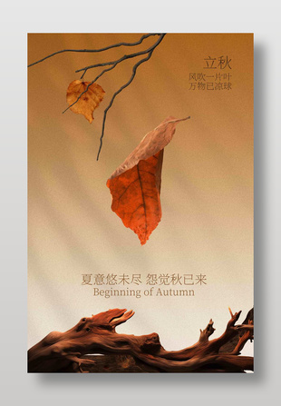 立秋节气暖色调简约意境海报
