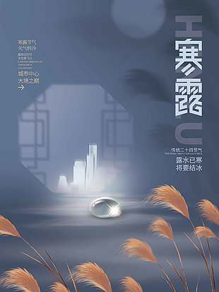 静谧芦苇丛寒露节气地产宣传海报