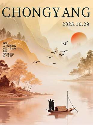 唯美山水意境中國(guó)傳統(tǒng)重陽(yáng)節(jié)海報(bào)