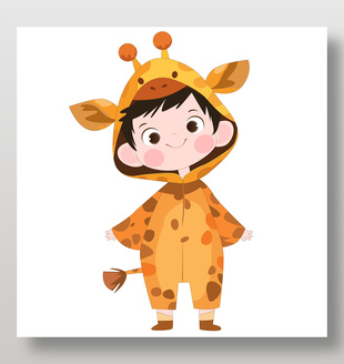 可愛長頸鹿裝扮卡通動物卡片兒童插畫