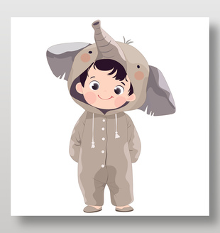 可愛大象睡衣裝扮卡通動物卡片兒童插畫