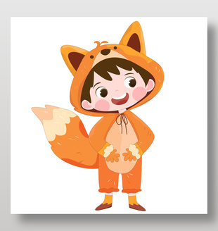 狐貍造型睡衣裝扮卡通動物卡片兒童插畫