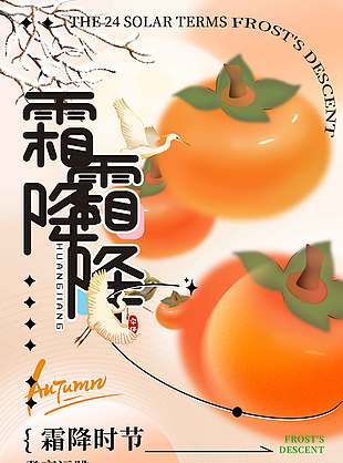 橙色卡通趣味霜降節(jié)氣海報(bào)