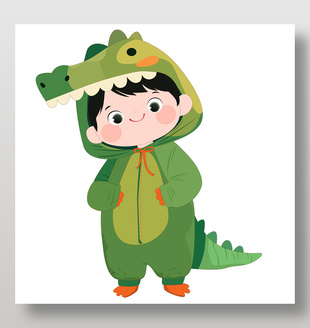 卡通恐龍睡衣可愛男孩動(dòng)物卡片兒童插畫